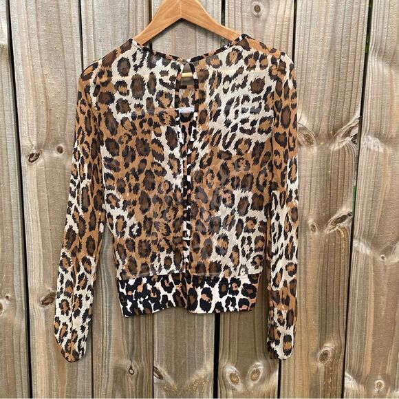 Diane Von Furstenberg Cheetah Animal Print Wool and Silk Long Sleeve Top sz P - Picture 3 of 9